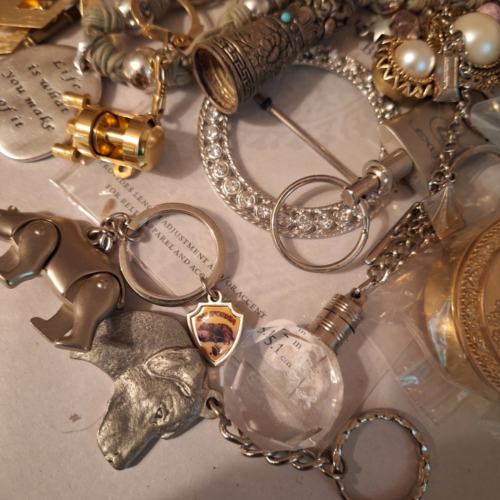 43 LOT misc bundle keyrings trinket boxes button covers buckles TREASURE HUNT - Picture 10 of 11